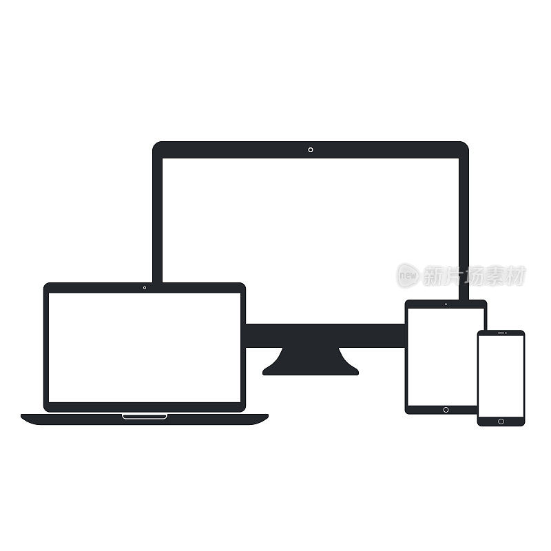 Simple desktop pc, laptop, tablet pc and smart phone set